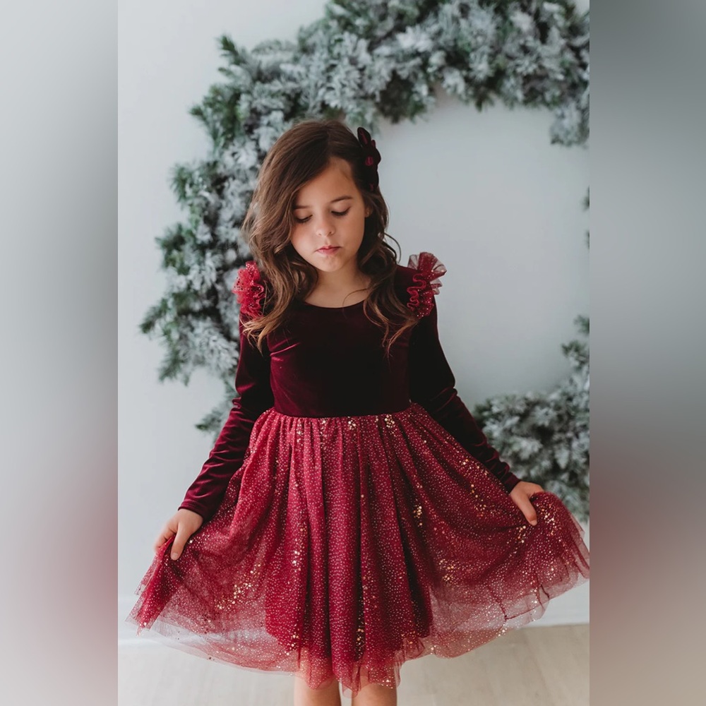 EUC VELOUR BALLERINA DRESS - RED VELVET (size 5)